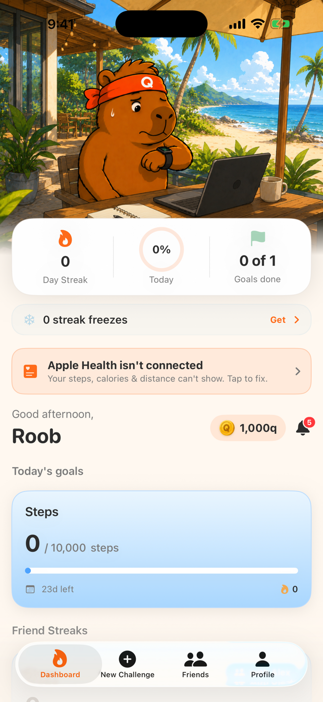 Qommit app dashboard